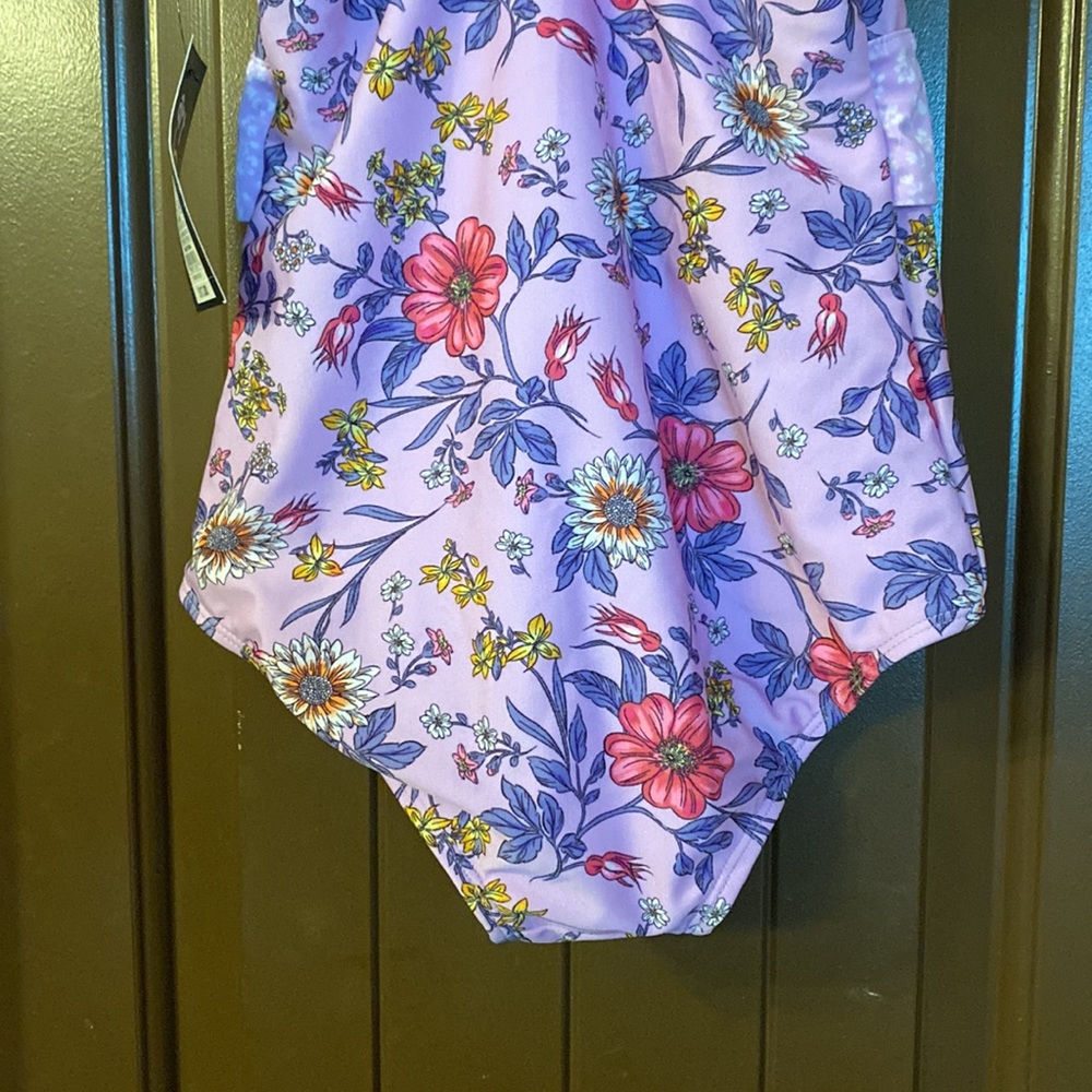 (149) NWT Girls Purple Floral One Pc Swim Suit by Art Class. Size M (7/8) - Picture 8 of 13